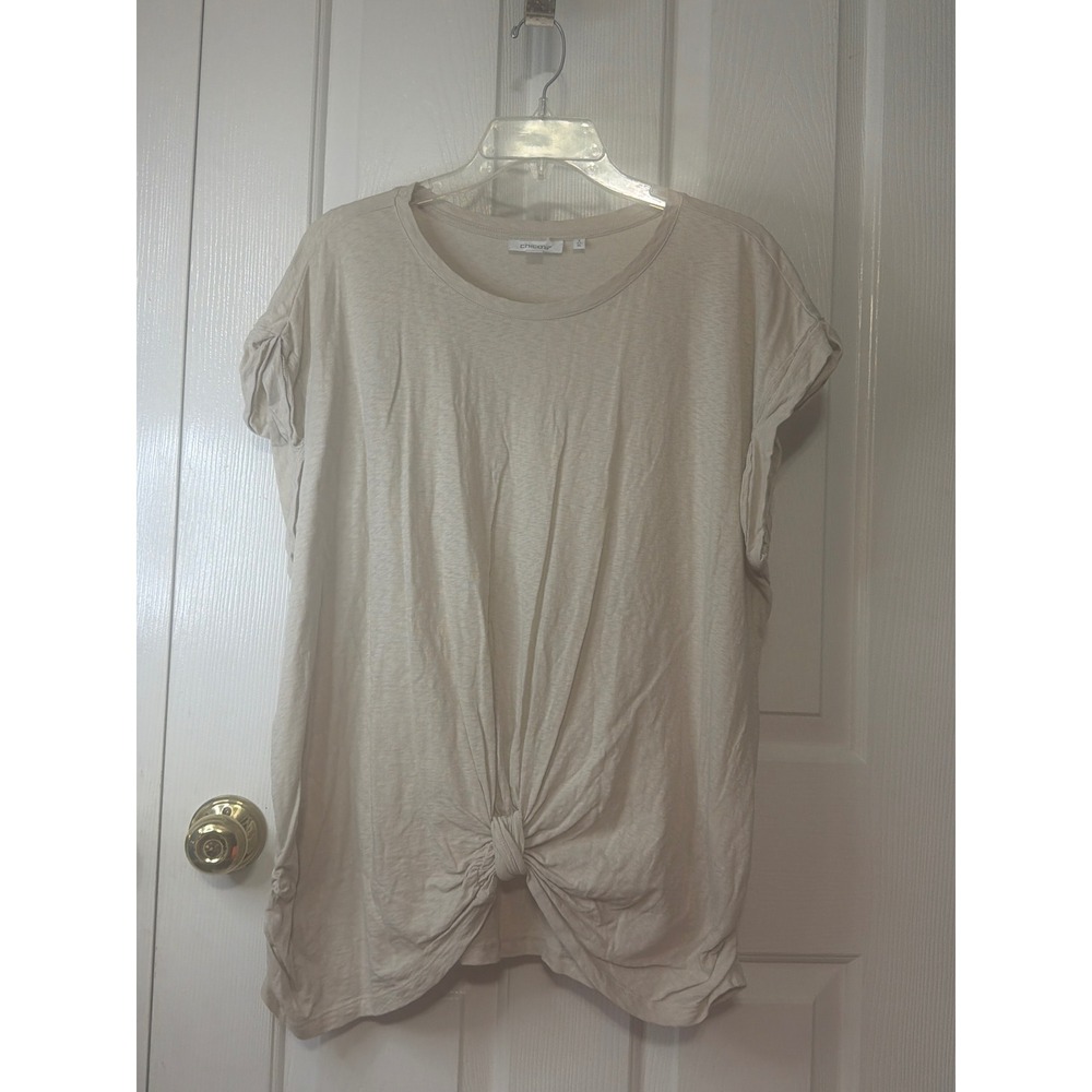 Chicos Womens Beige Cotton Slub Front Knot Short Sleeve T-Shirt Size 3 XL